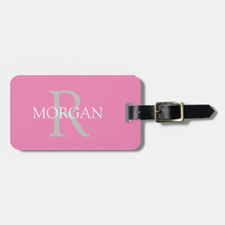Etiqueta De Bagagem Tendência Simple DIY Monograma e Nome Rosa e Cinza