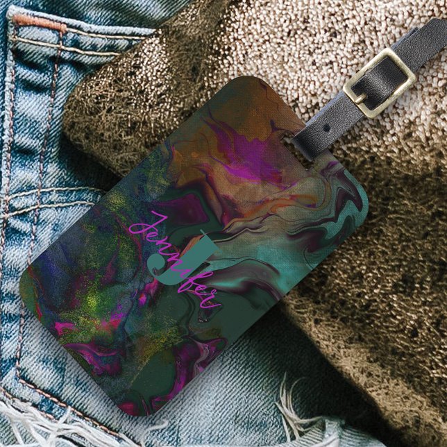 Etiqueta De Bagagem Tendy Vibrant Marble Swirls (Criador carregado)