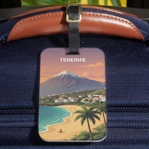 Etiqueta De Bagagem Tenerife Monte Teide Ilha Canária Viagem Vintage