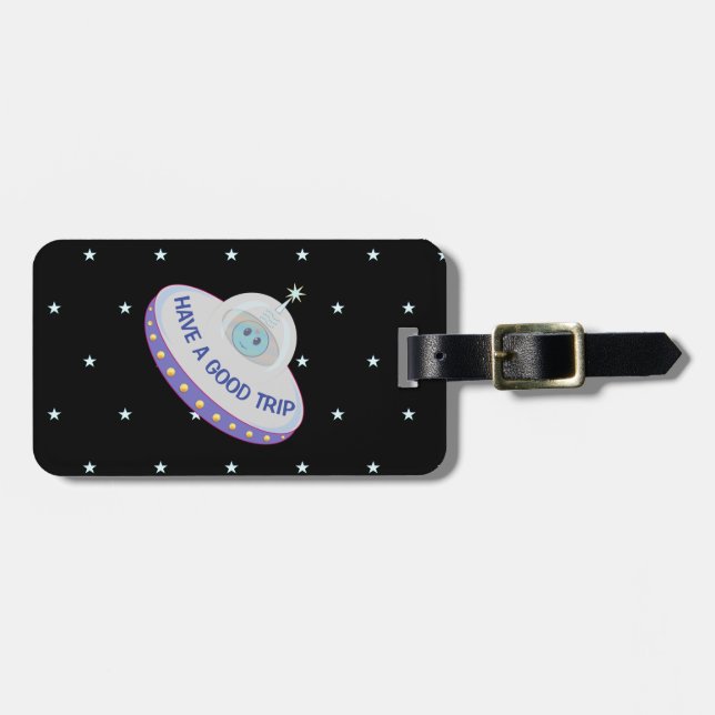 Etiqueta De Bagagem Tenha uma Boa Viagem Disco Voador (Frente Horizontal)