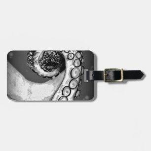 Etiqueta De Bagagem Tentáculo de Octopus Náutico Branco e Preto Vintag