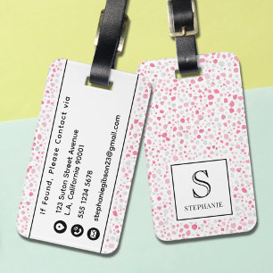 Etiqueta De Bagagem Terraço Rosa e Branco com Padrão Feminino Monogram