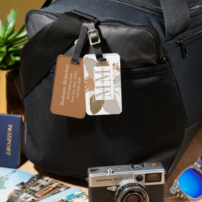 Etiqueta De Bagagem Terracotta Boho Monograma Tropical (Frente e verso)