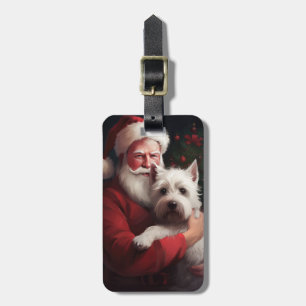 Etiqueta De Bagagem Terrier Branco do West Highland Papai Noel Natal