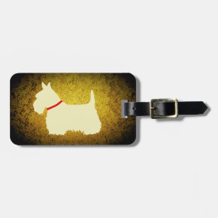 Etiqueta De Bagagem Terrier escocês/silhueta de trigo, ouro de granito