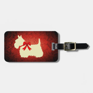 Etiqueta De Bagagem Terrier escocês/silhueta de trigo, vermelho granit