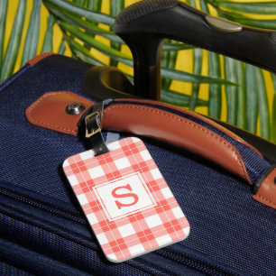Etiqueta De Bagagem Teste padrão alaranjado e branco coral Monogramme