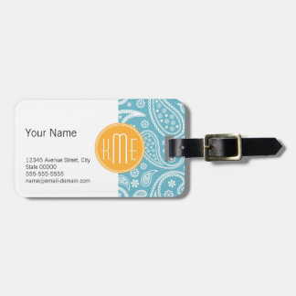 Etiqueta De Bagagem Teste padrão azul de Paisley do Aqua floral &