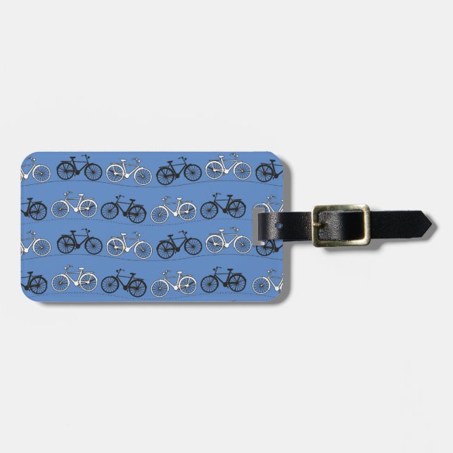 Etiqueta De Bagagem Teste padrão azul retro da bicicleta (Frente Horizontal)