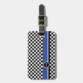 Etiqueta De Bagagem teste padrão checkered com listra azul