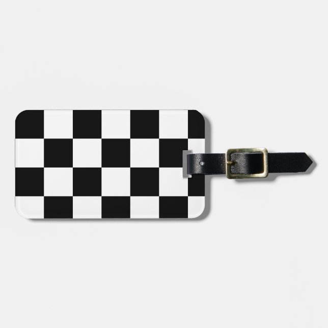 Etiqueta De Bagagem Teste padrão Checkered preto e branco (Frente Horizontal)