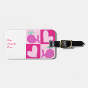 Etiqueta De Bagagem Teste padrão cor-de-rosa do coração da baleia