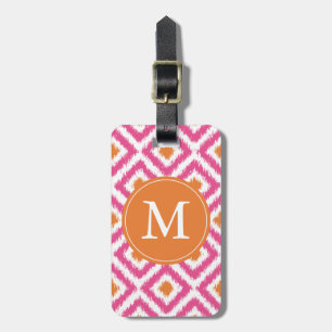 Etiqueta De Bagagem Teste padrão cor-de-rosa Monogrammed de Ikat dos