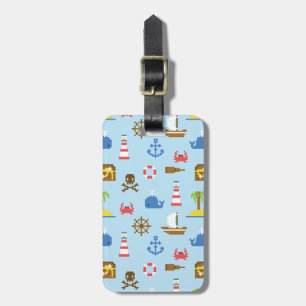 Etiqueta De Bagagem Teste padrão da arte do mar do pixel