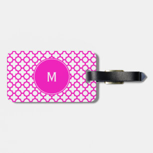 Etiqueta De Bagagem Teste padrão de Quatrefoil do rosa chocante do