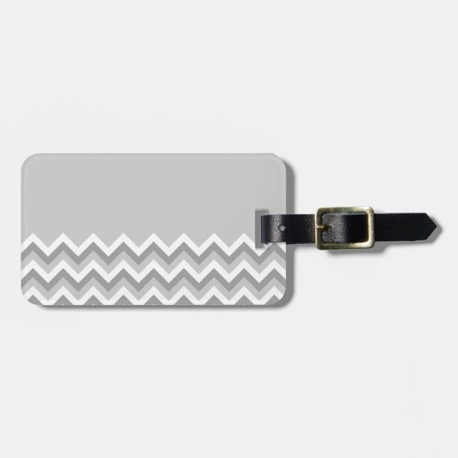 Etiqueta De Bagagem Teste padrão de ziguezague cinzento e branco. (Frente Horizontal)