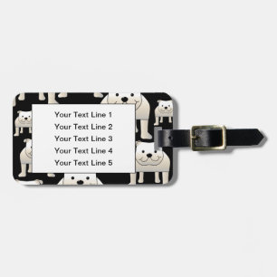 Etiqueta De Bagagem Teste padrão dos cães. Buldogues brancos no preto