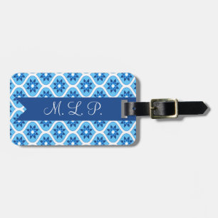 Etiqueta De Bagagem Teste padrão floral azul e branco