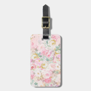 Etiqueta De Bagagem Teste padrão floral da aguarela branca cor-de-ros