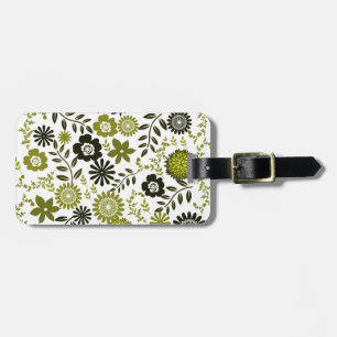 Etiqueta De Bagagem Teste padrão floral da verde azeitona Chartreuse
