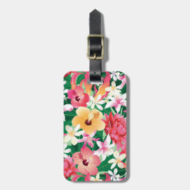 Etiqueta De Bagagem Teste padrão floral do hibiscus tropical