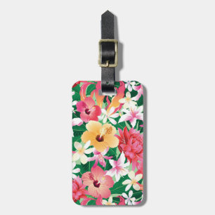 Etiqueta De Bagagem Teste padrão floral do hibiscus tropical