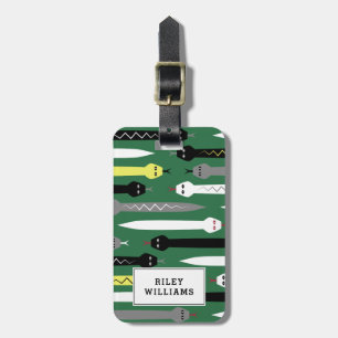 Etiqueta De Bagagem Teste padrão legal do cobra verde escuro -