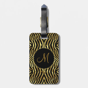 Etiqueta De Bagagem Teste padrão preto & Dourado da zebra