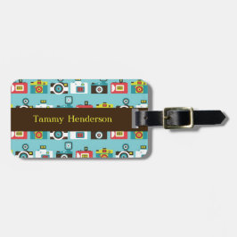 Etiqueta De Bagagem Teste padrão retro colorido das câmeras de Lomo do