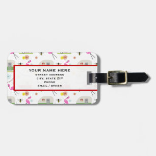 Etiqueta De Bagagem Teste padrão retro do reboque & dos flamingos