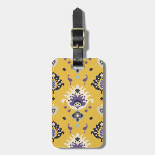 Etiqueta De Bagagem Teste padrão tribal do ikat roxo amarelo moderno c