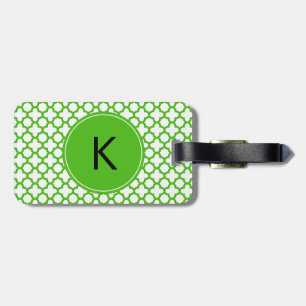Etiqueta De Bagagem Teste padrão verde Monogrammed de Kelly Quatrefoi