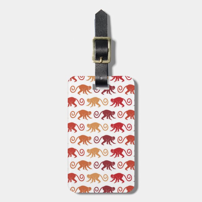 Etiqueta De Bagagem Teste padrão vermelho dos macacos (Frente Vertical)