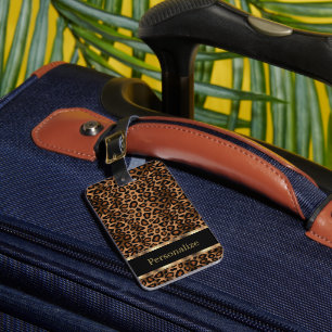 Etiqueta De Bagagem Texto animal do impressão   DIY do leopardo
