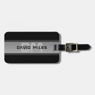 Etiqueta De Bagagem Texto em Camadas Personalizável Moderno   Preto e 