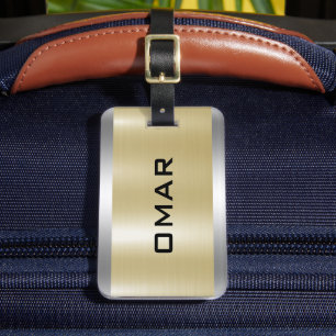 Etiqueta De Bagagem Texto preto metálico prata e dourado personalizado