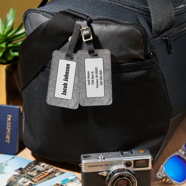 Etiqueta De Bagagem Textura de cinza de Rock Tradutor (Frente e verso)