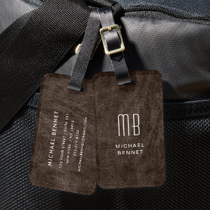 Etiqueta De Bagagem Textura de Couro Falso Marrom Monogramado