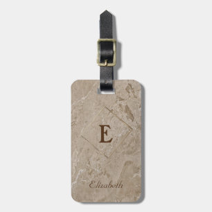 Etiqueta De Bagagem Textura de mármore moderna, monograma personalizad