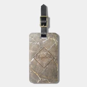 Etiqueta De Bagagem Textura de Pedra Marrom Mármore, Personalizado com