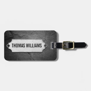 Etiqueta De Bagagem textura de pedra preta rachada com Tag do metal