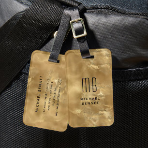 Etiqueta De Bagagem Textura Dourada de Tinta Líquida Elegante Monogram