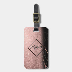 Etiqueta De Bagagem Textura em mármore, Monograma- Personalizado com b