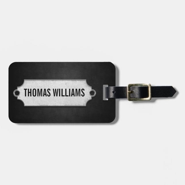 Etiqueta De Bagagem textura macia preta com etiqueta metálica (Frente Horizontal)