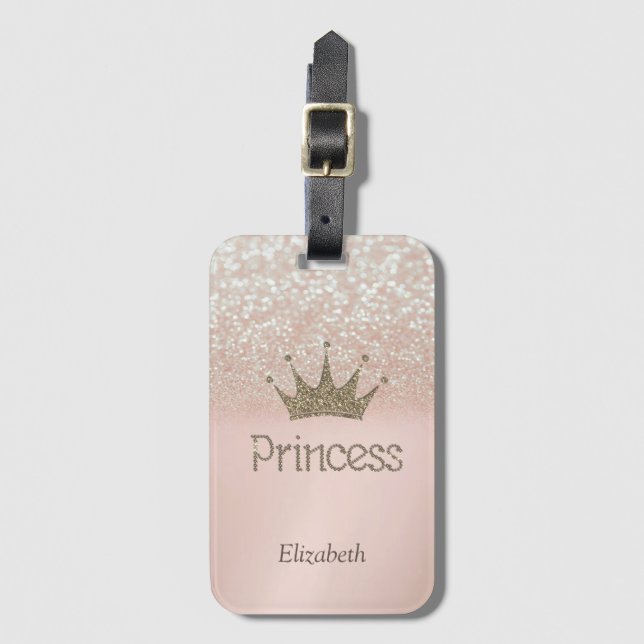 Etiqueta De Bagagem Tiaro Encantador, Princesa, Bokeh Brilhante (Frente Vertical)