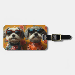 Etiqueta De Bagagem Tibetan Terrier com Rosas do Coração Dia dos Namor