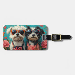Etiqueta De Bagagem Tibetan Terrier com Rosas do Coração Dia dos Namor