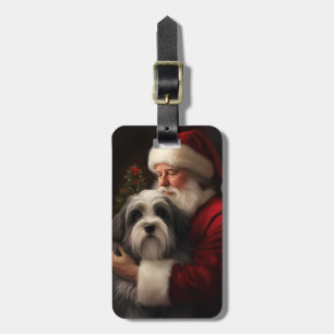 Etiqueta De Bagagem Tibetan Terrier Papai Noel Natal Festivo 