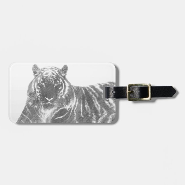Etiqueta De Bagagem Tigre Preto e Branco (Frente Horizontal)