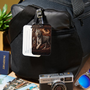 Etiqueta De Bagagem Tigres De Bengala Esculpidos Na Floresta